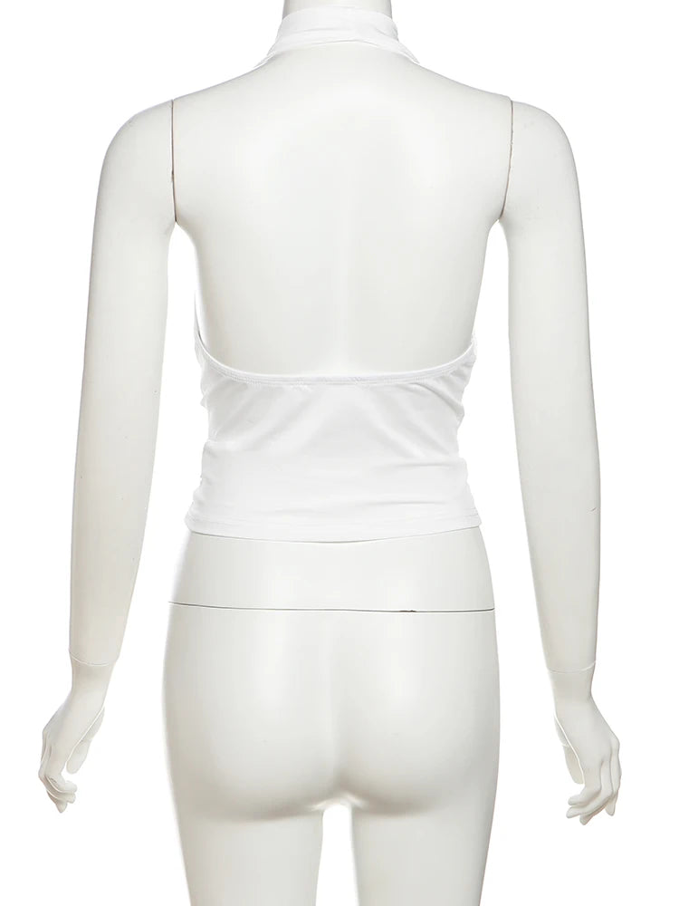 Nibber Swing Collar Vests Women Backless Halter Folds Skinny Street Versatile Daily Fashion Sexy Summer Temperament Mini Tops Aviola