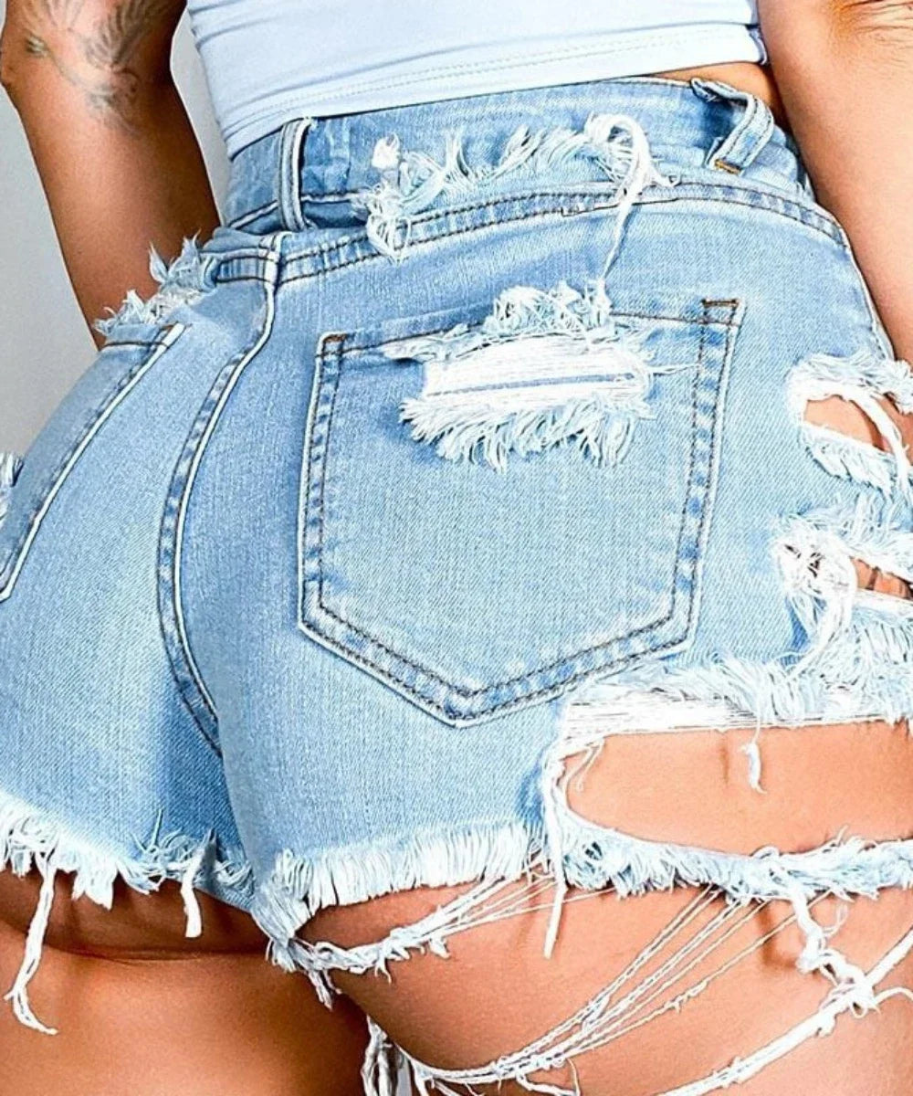 Hole Ripped Shorts Jeans Washed Distressed Denim High Waist Spliced Straight Loose Fit Pockets 2025 Vintage Casual Basics Aviola