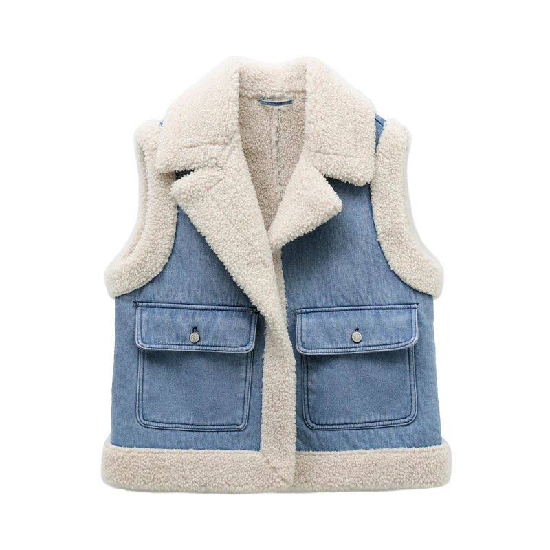 RARF 2024 women's new autumn and winter jeans do old wash and cashmere lamb vest women's top clip coat Aviola