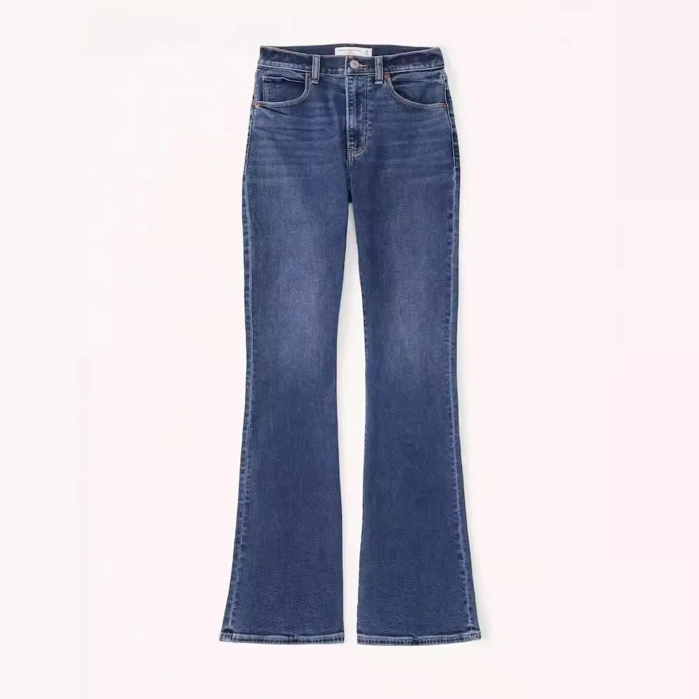 Women Jeans Flare Pants Denim Washing Loose Fit Bootcut Pockets High Street Slight Strech Solid Full Length Spring 2024 Aviola