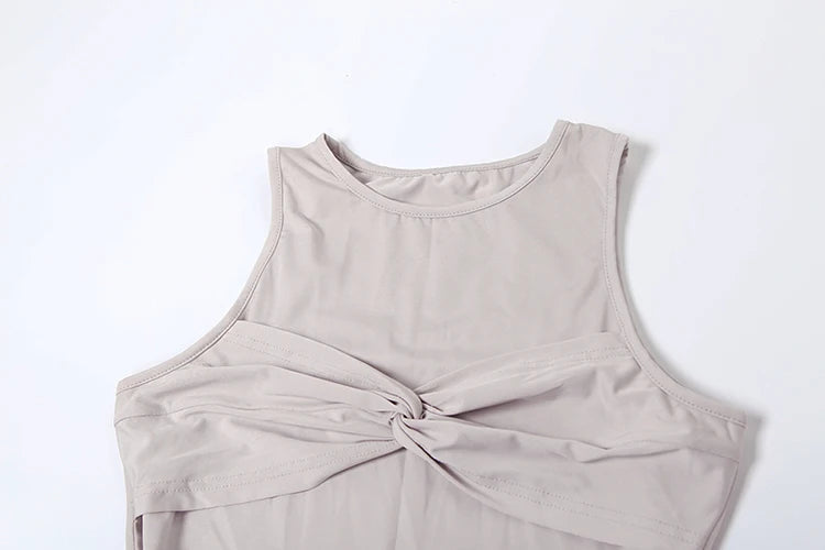 Nibber Elegant Ruched Knot Dress Women Chest Wrap Y2K Long Ribbon Solid o-Neck Simple Streetwear Stretch Sleeveless Vestidos Aviola