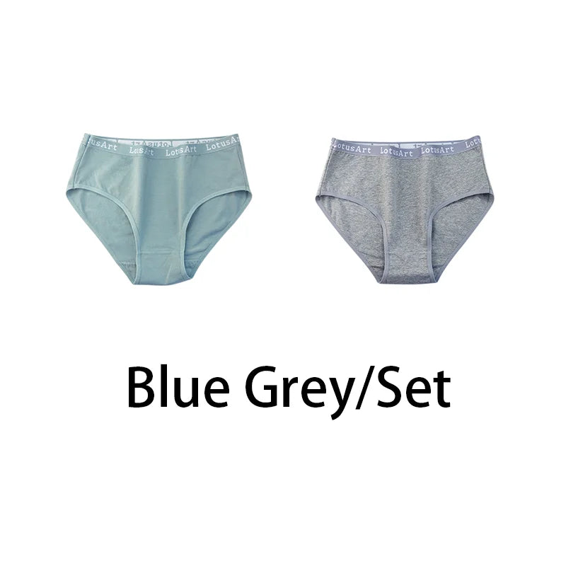 2PCS/Set Women Cotton Solid Panties Sexy Plus Size Underwear Letter Lingerie High Waist Comfor Briefs Aviola