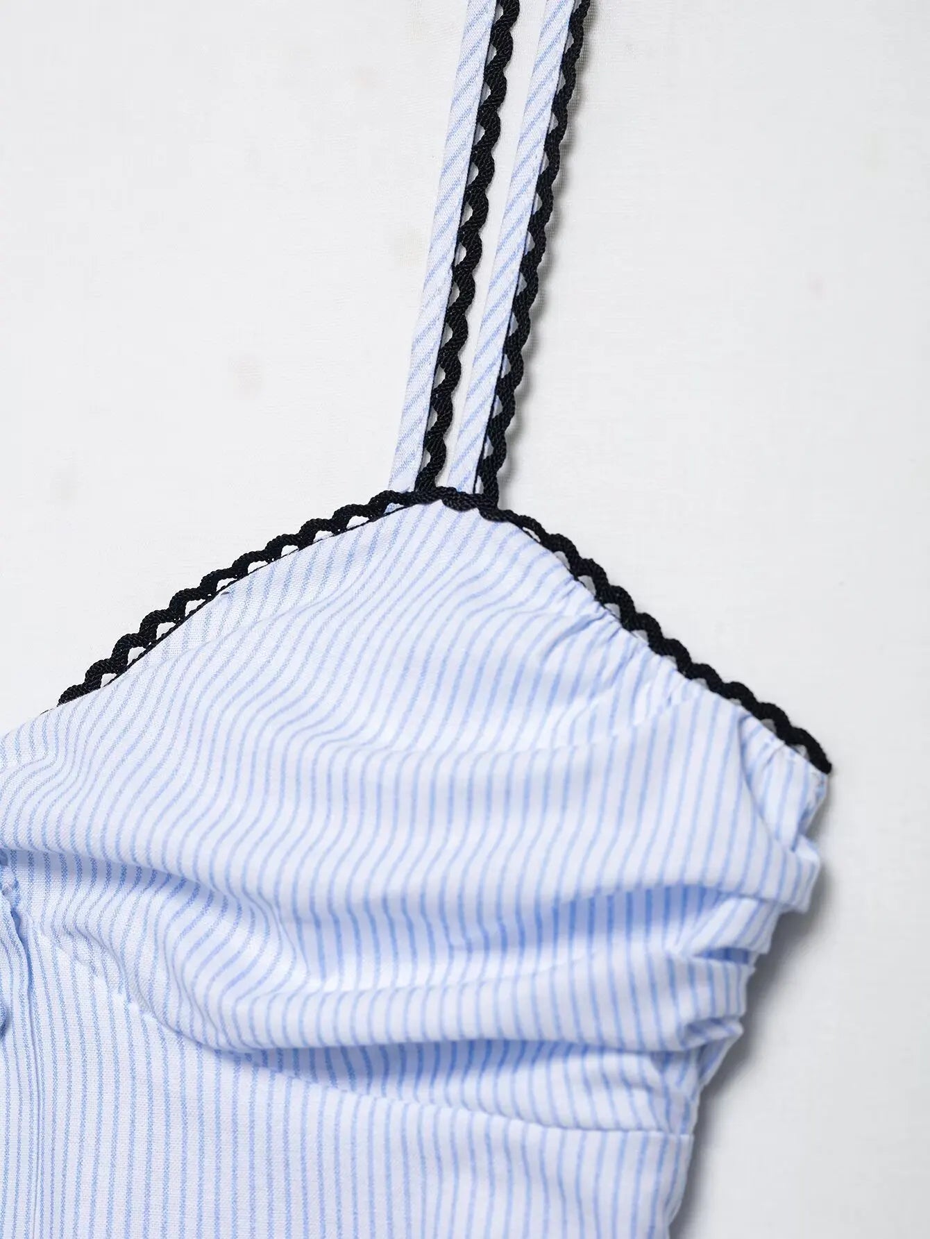 UNIZERA Pleated contrast lace trim striped suspender dress 2025 summer new arrivals women's casual loose midi dress Aviola