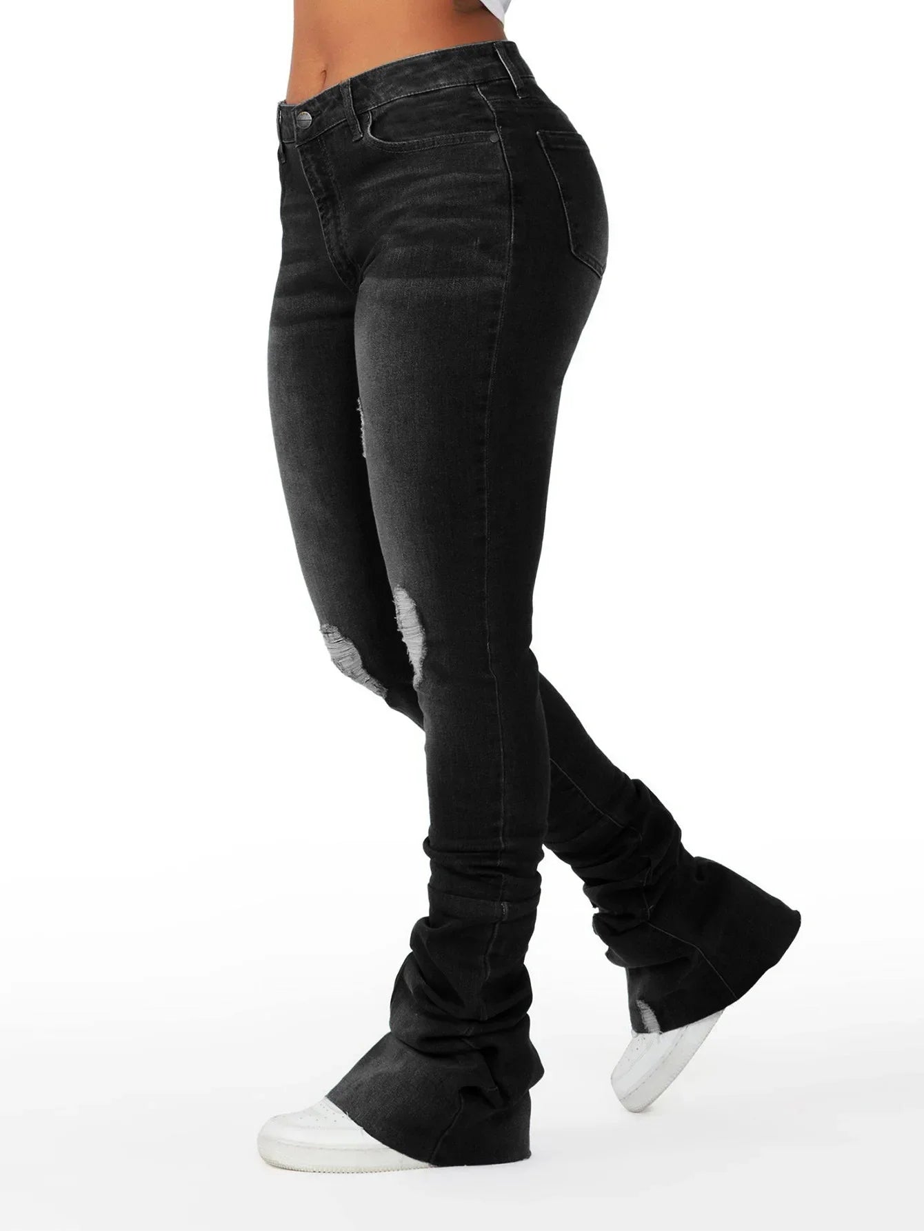 Washed Denim Straight Pants Women Ankle Length Jean Ripped Hole Distressed Pockets Solid Casual Skinny Vintage High Waist Aviola