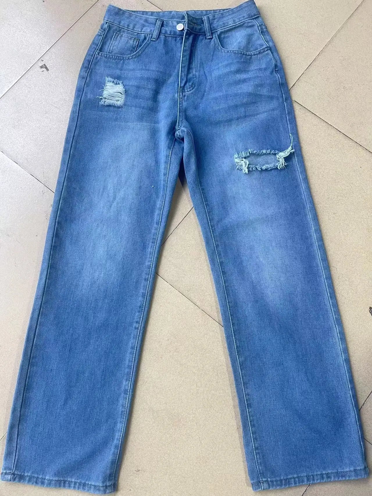 Mom Jeans Women Denim Pant Wide Leg Long Pants Hole High Waist Straight Trousers Y2k Streetwear Work Splice Casual 2025 Punk Aviola