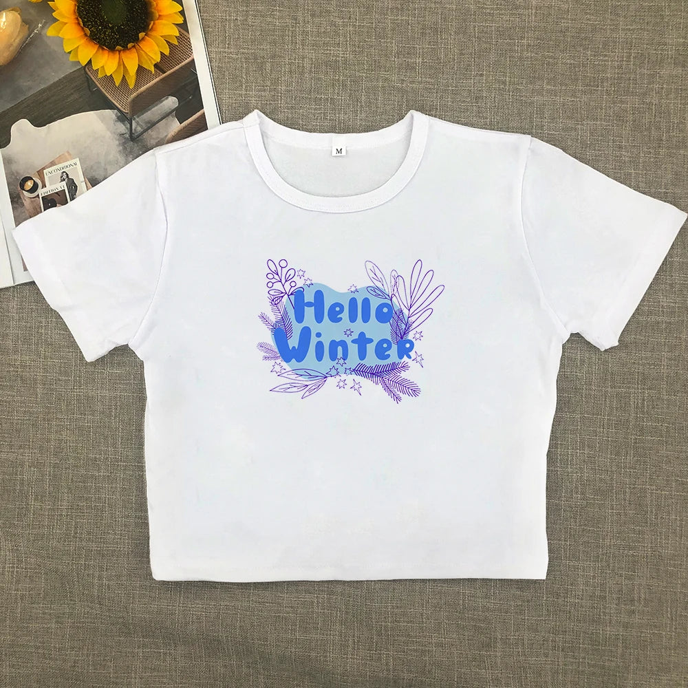 2024 Europe and the United States street new print season art text short sleeve women Y2K women's T-shirt vest halter Aviola
