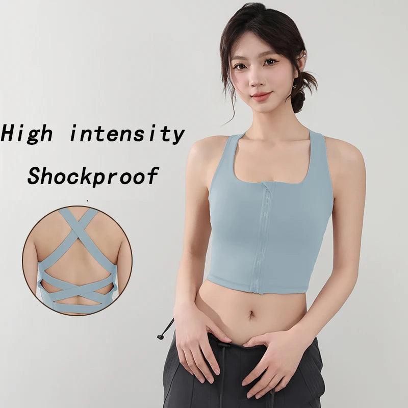 Women Fitness Underwear Yoga Bras cross Back Beauty Sports Bras Front Zippe Top Bra Sexy Breathable Underwear For Women Gym Top Aviola