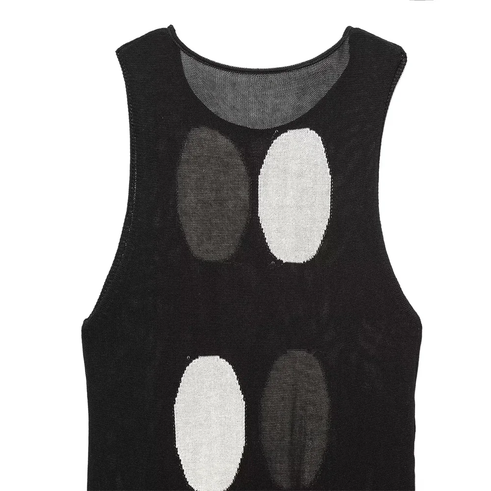BM&MD&ZA2025polka dot knitted sleeveless round neck contrast color long dress long skirt summer women's clothing Aviola