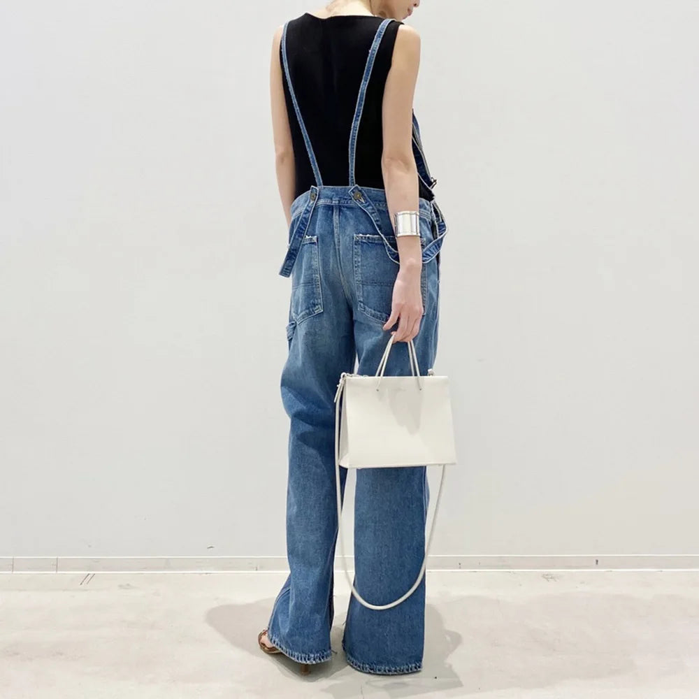 Overalls Vintage Spliced Washed Jeans Women Ankle Length Denim Straight Cargo Pants Jean Pockets Solid Basics 2024 Loose Aviola