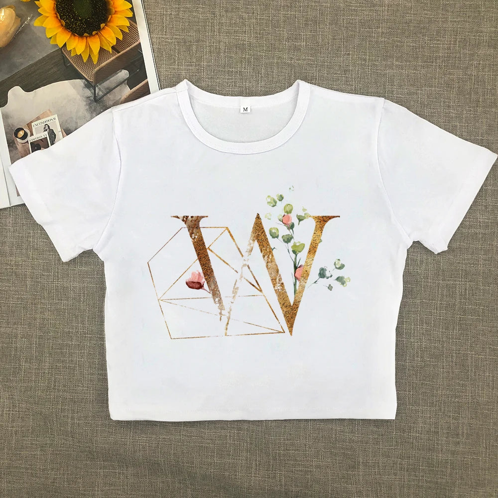 2024 Europe and the United States new printed art letter short sleeve women with street women T-shirt Y2K Aviola