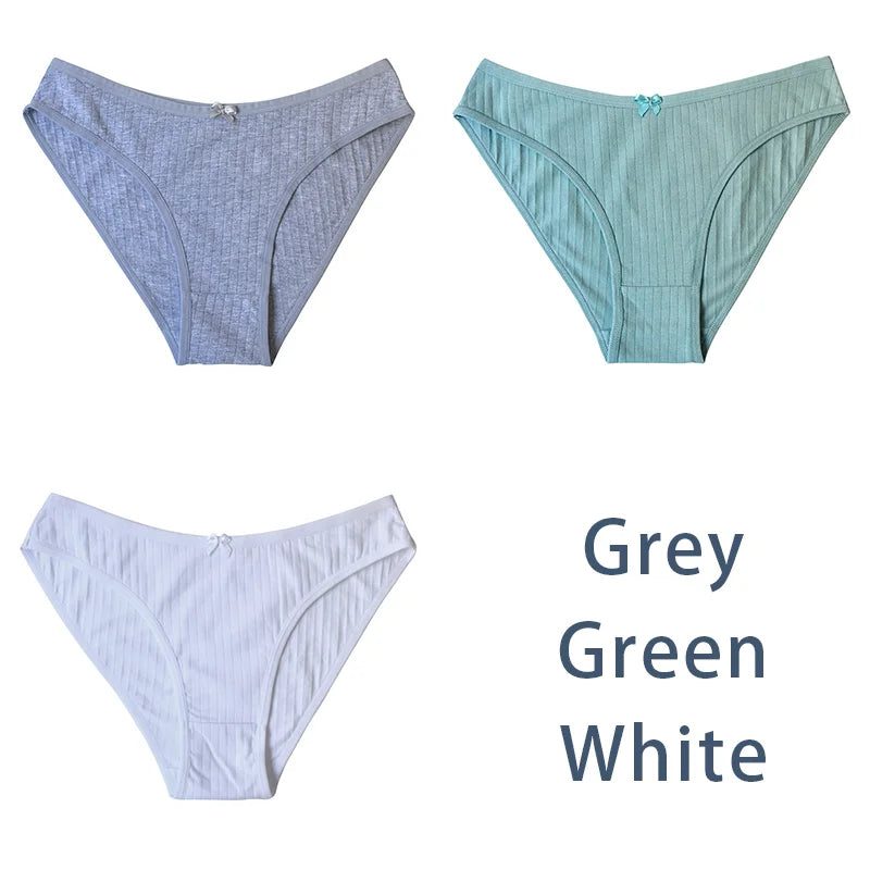 3PCS/Set Women Cotton Panties Sexy Classic Underwear Low Rise Female Rib Underpants Girls Comfort Briefs Bow Lingerie Aviola