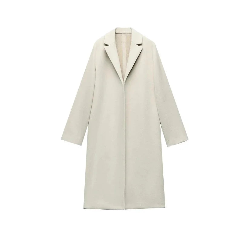 RARF Women Woolen coat Fashion Solid Open Stitch Long Trench Coats Vintage V-Neck Full Sleeves Female Chic Lady Outfits Aviola