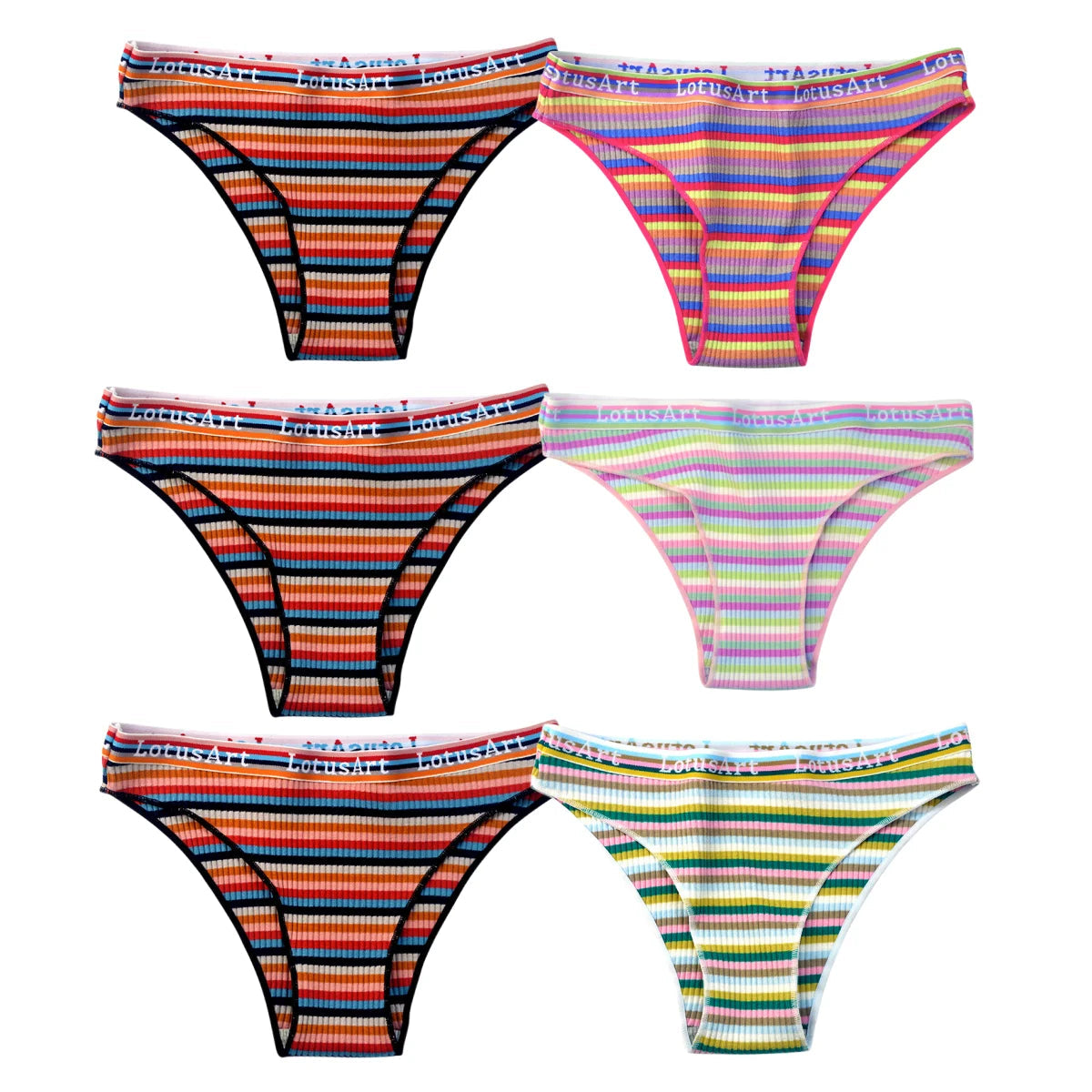 6PCS/Set Cotton Panties For Women Striped Briefs Low Waist Bottoms Female Sports Underpants Seamless Underwear Sexy Lingerie Aviola