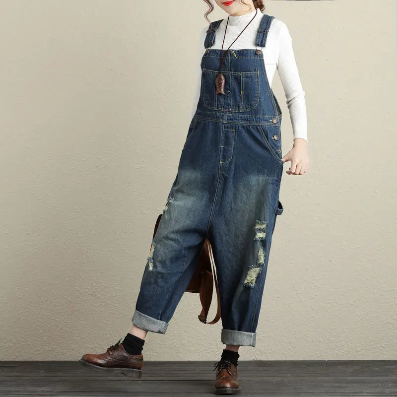 Jumpsuits Women Causal Loose Denim One Piece Mom Jeans Suspenders Overalls Wide Leg Long Pants High Waist Rompers Y2k Streetwear Aviola