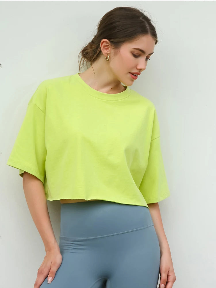 Y2K Outdoor Dance Sports Short sleeved Yoga Dress Women's Leisure Versatile Fitness Top Loose Sports T-shirt Aviola