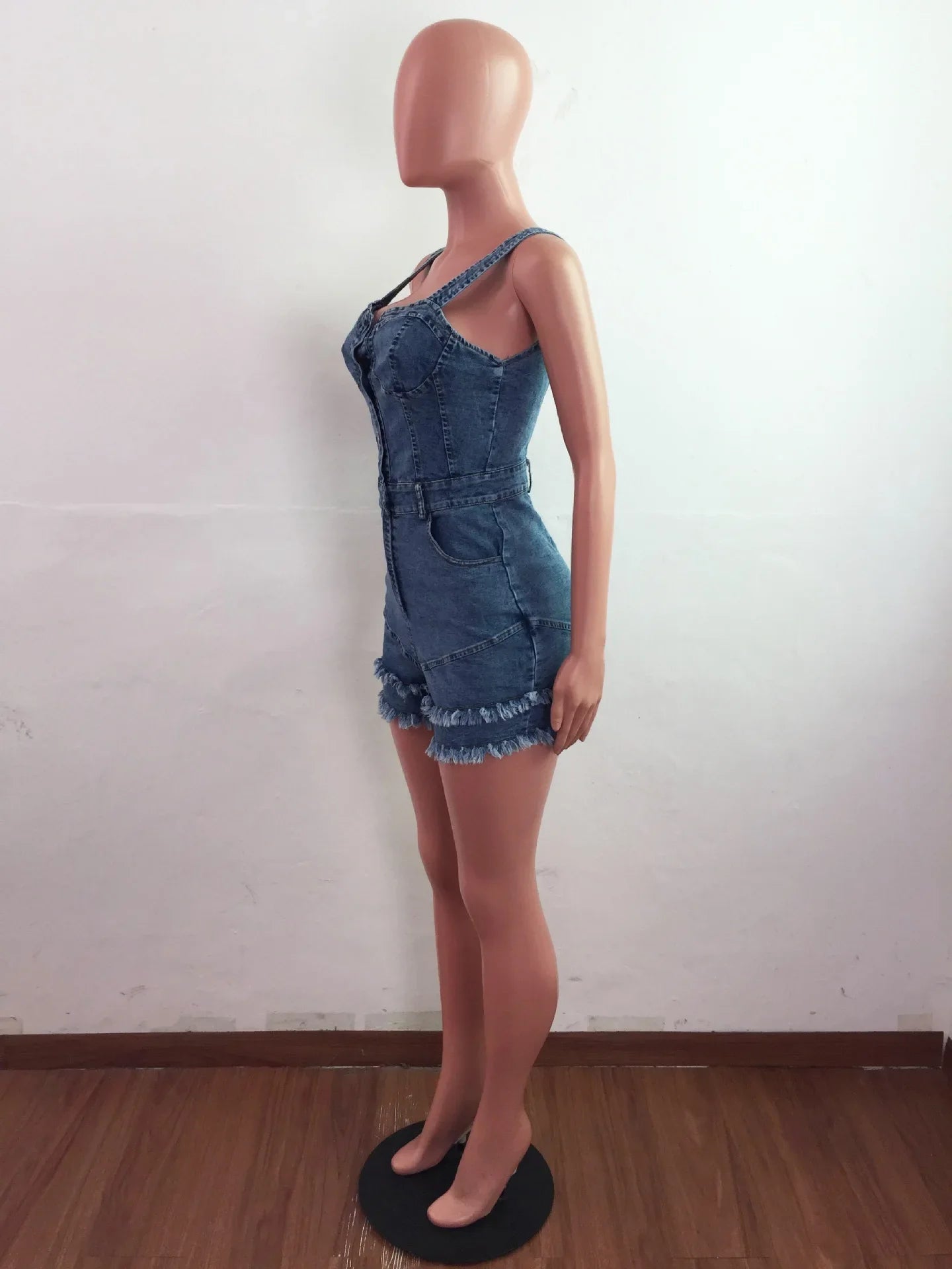 Women Denim Rompers Shorts Jeans Overalls High Waist Spliced Washed Jean Tassel Pockets One Piece Casual Skinny Solid 2025 Aviola