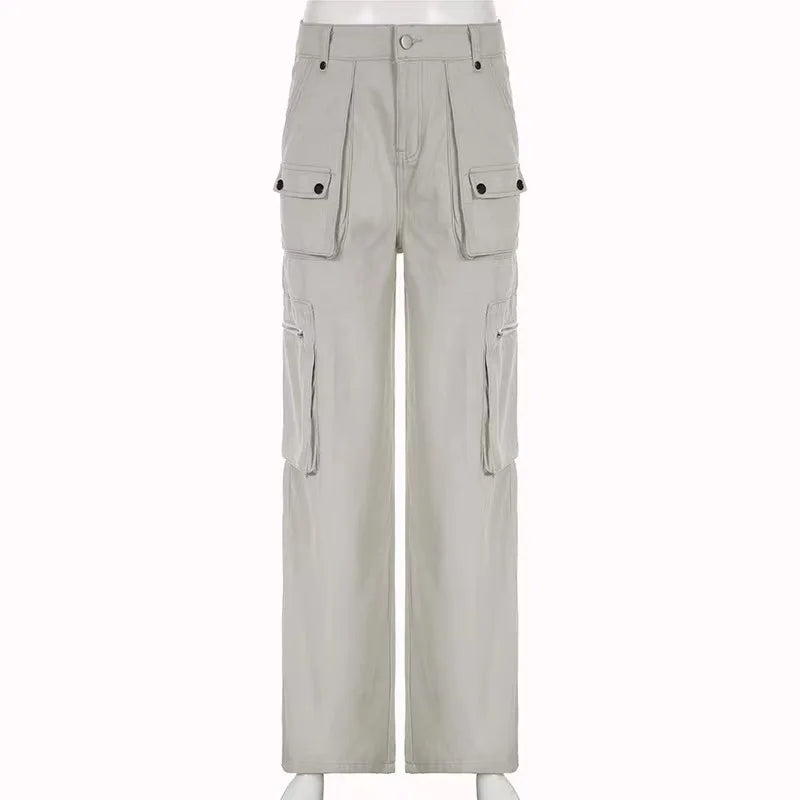 Cargo Pants Women Casual Jeans Utility Low Waist Trousers Pockets Zipper Straight Y2k Streetwear Loose 2025 Summer Party Club Aviola