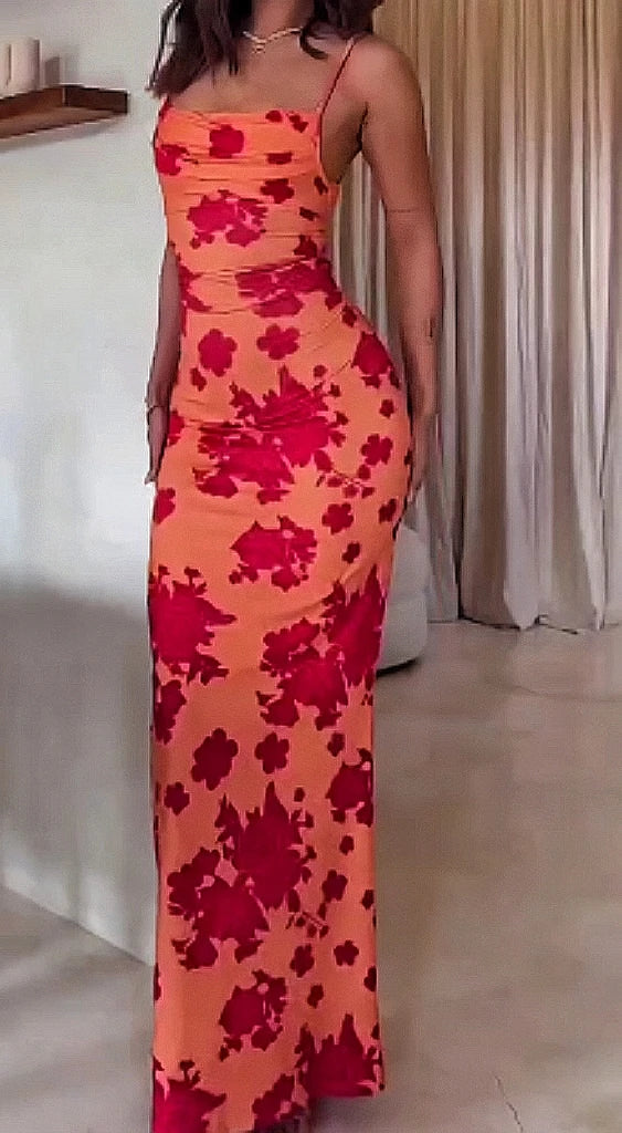 Sexy backless lace-up and printed halter dress Aviola