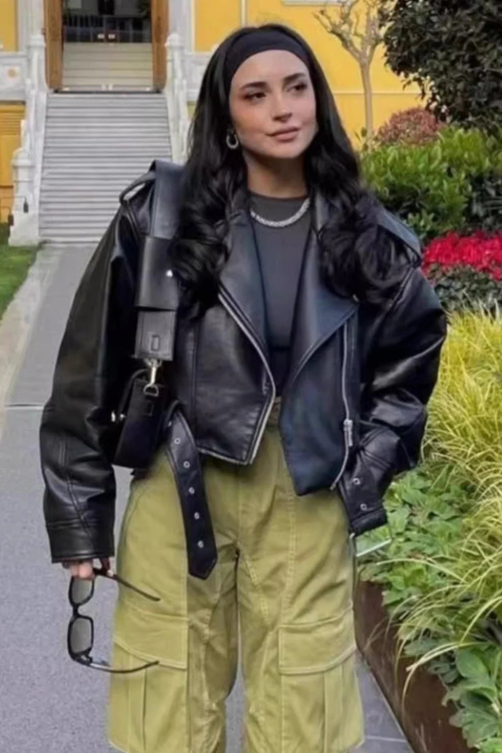 2025 New Coal graysty le Women's washed leather jacket with belt, short coat with downgraded zipper and vintage lapel jacket Aviola