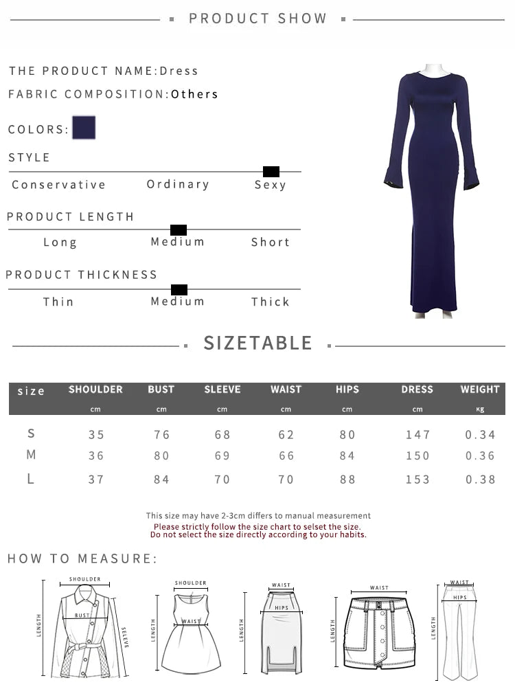 Nibber Elegant Backless Hollow Women Dress Irregular Autumn o-Neck Flare Sleeve Skinny Stretch Robe Casual Simple Long Bodycon Aviola