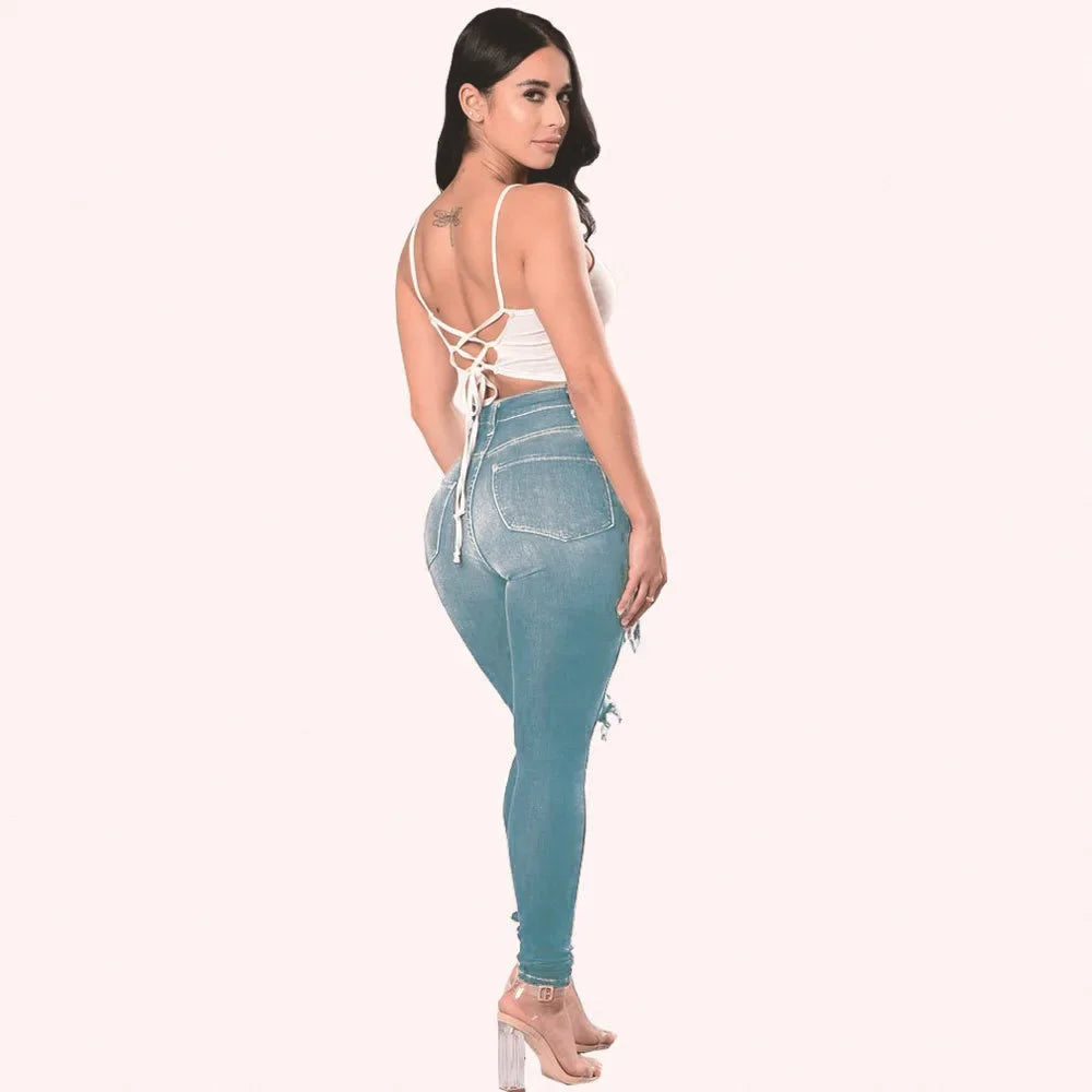 Jeans Women Hole Denim Pencil Pants Ripped Skinny Ankle Length Trousers Stretch High Waist Distressed Washed 2025 Streetwear Aviola