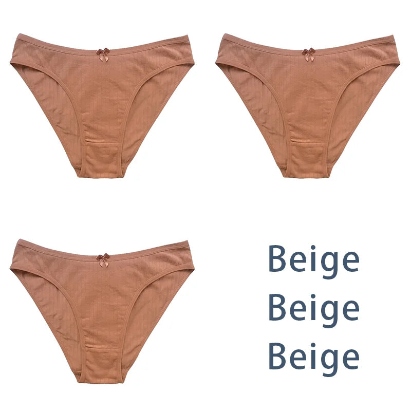 3PCS/Set Women Cotton Panties Sexy Classic Underwear Low Rise Female Rib Underpants Girls Comfort Briefs Bow Lingerie Aviola