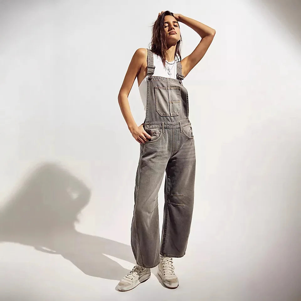 Jeans Women Denim Cargo Pants Wide Leg Long Pant Jumpsuit Y2k Streetwear Button Pocket Casual Straight Trousers Overalls Aviola