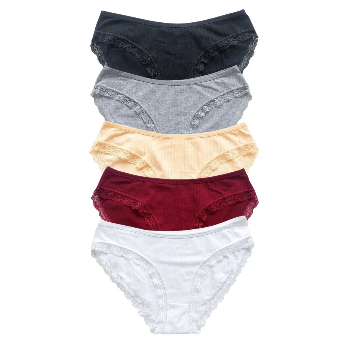 5Pcs/Set Cotton Panties Women Lace Trim Briefs Female Underpants Solid Color Panty Seamless Underwear M-XL Panties Lingerie Aviola