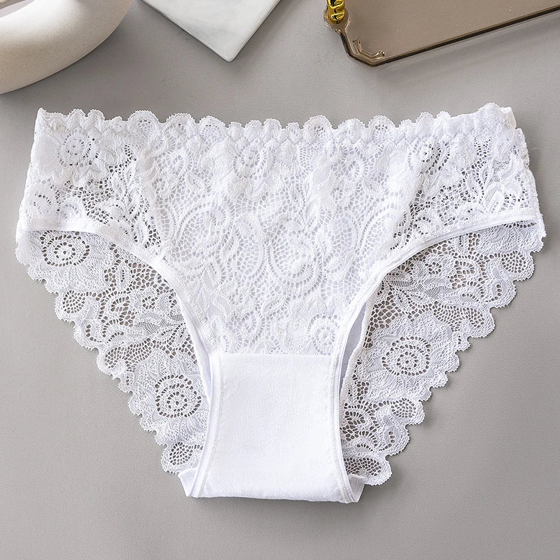 3Black+3White Women Panties Set Middle Waist Hollow Out Floral Lace Women Briefs Sexy Lingerie Female Underwear 6PCS Aviola