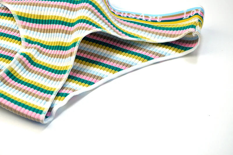 6PCS/Set Cotton Panties For Women Striped Briefs Low Waist Bottoms Female Sports Underpants Seamless Underwear Sexy Lingerie Aviola