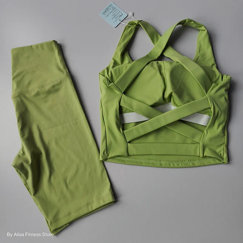 2PCS  Women Yoga Set Workout Sports Bra Set Sportswear Gym Clothing Fitness Long Sleeve Crop Top High Waist Shorts Sports Suits Aviola