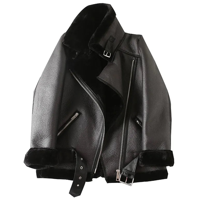 RARF The new  women's jacket with extra thick warm and extra thick lamb feather rider jacket with artificial fur Aviola