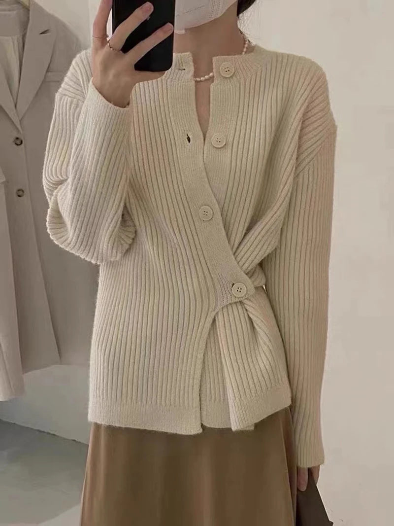 MEXZT Irregular Knitted Cardigan Women Elegant Black Sweater Coat Korean Fashion Slim Knitwear Winter Ladies Basic Chic Jumpers Aviola