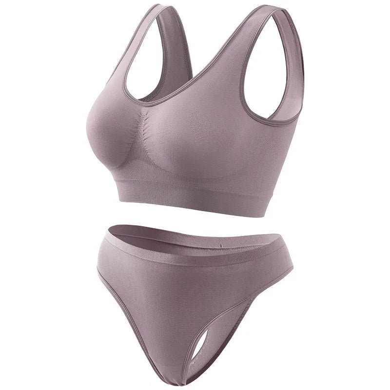 Seamless Bra Set Women Wireless Tanks Bra Female  Low Rise Thongs Panties Sexy Lingerie Set Comfy Underwear Intimates S-5XL Aviola