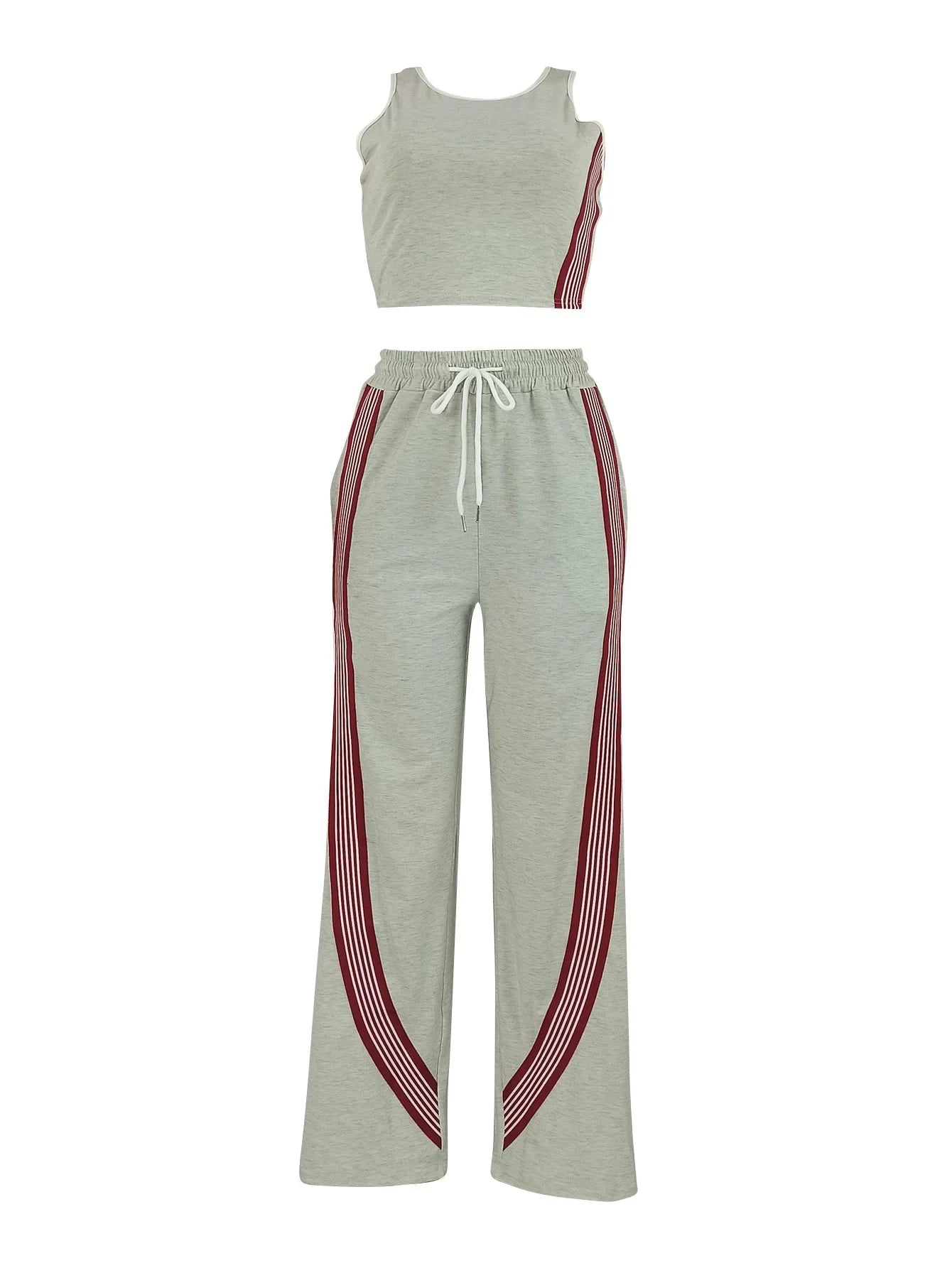Two Piece Sets Women Sports Suit Vest Top Wide Leg Pants Striped Elastic Waist Matching Sets Trousers Sportswear 2025 Tracksuit Aviola