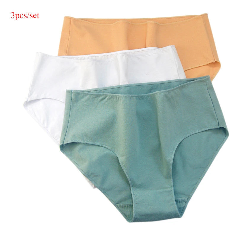 3pcs/Set Cotton Women's Panties Elastic Soft Panties Ladies Underwears Breathable Sexy Comfortable Mid Waist Briefs Lingerie Aviola