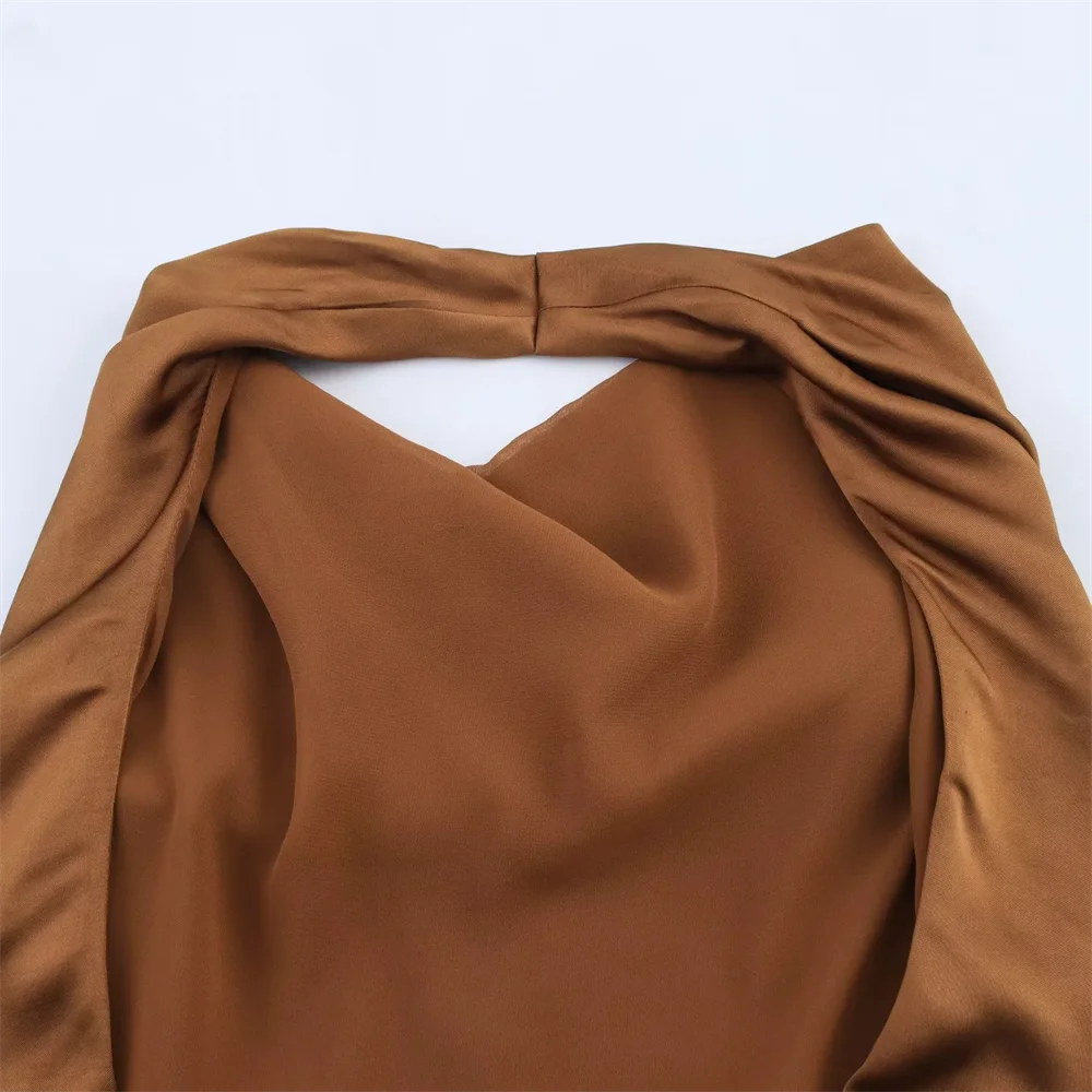 BM&MD&ZA2025silk satin texture halter neck temperament backless slim solid color midi dress summer women's wear Aviola