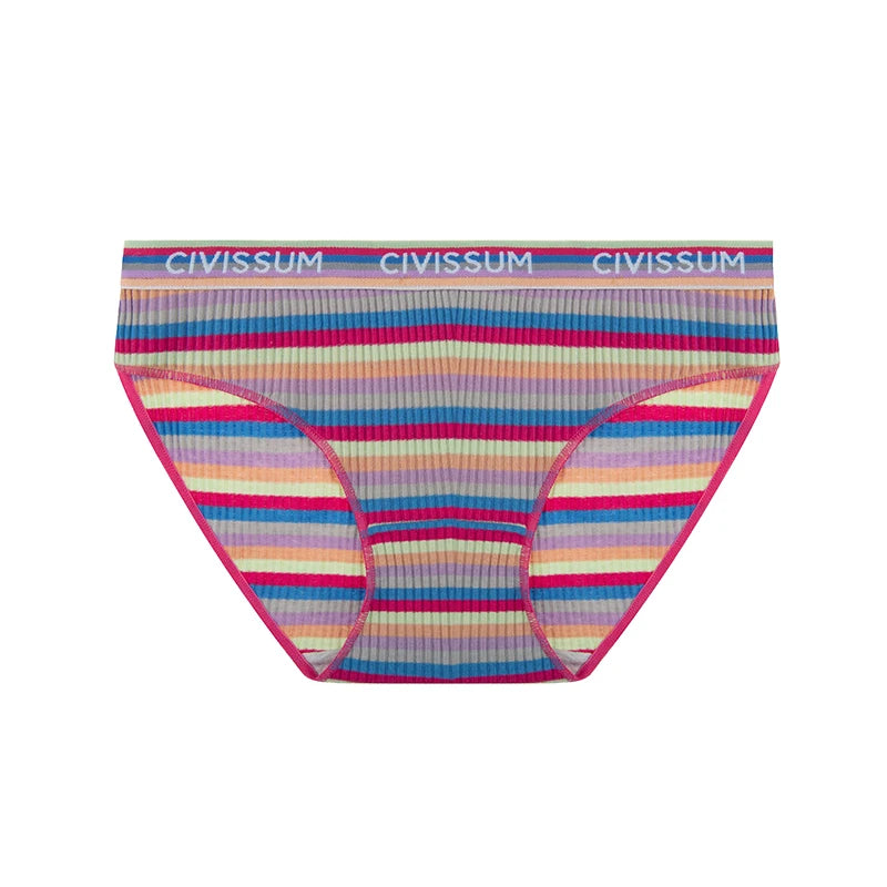 Women Cotton Seamless Panties Female Plus Size Sweety Underwear Sexy Colorful Rainbow Striped Lingerie Girls Cute Briefs NK606 Aviola