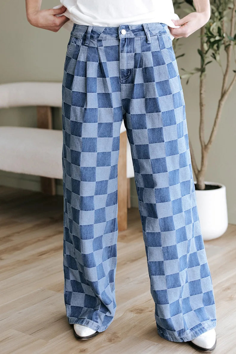 Denim Pant Women Mom Jeans Wide Leg Long Pants Casual Loose High Waist Straight Trousers Y2k Streetwear Splice Punk Club 2025 Aviola