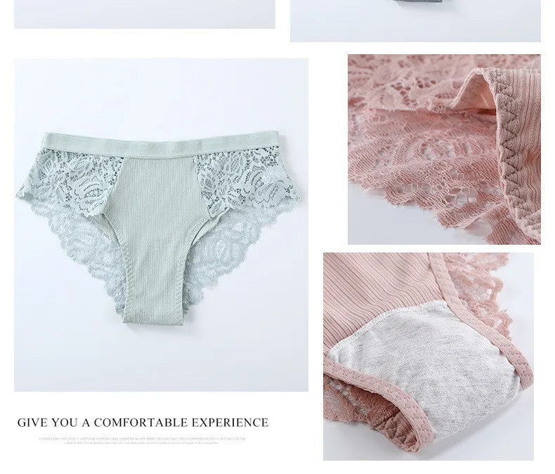 3pcs/Set Low-rise Lace Panties for Women Comfortable Soft Breathable Elastic Underwears Women's Sexy Fashionable Briefs Aviola