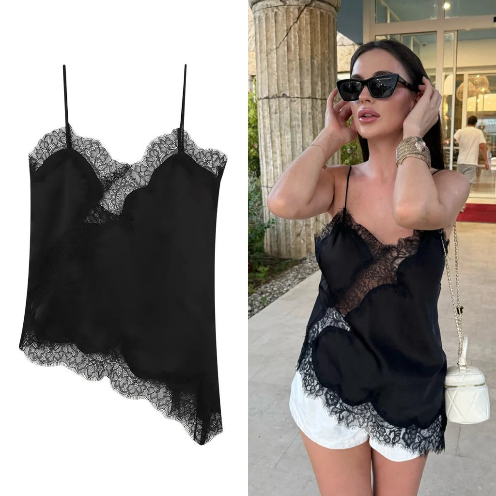 UNIZERA Sexy Asymmetric Hem Lingerie Lace Decorated Suspender Top 2025 Summer New Arrivals Women's Clothing Aviola