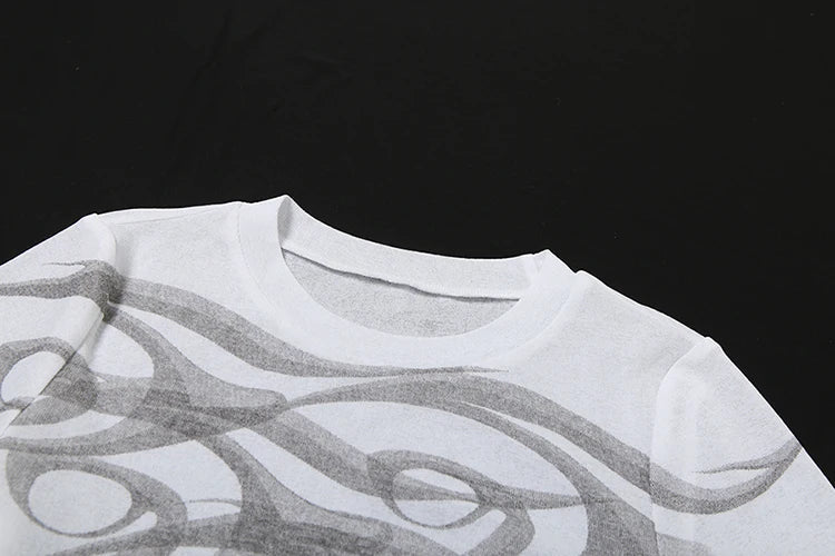 Nibber Print See Through t-Shirt Women o-Neck High Elasticity Skinny Sexy Summer Simple Street Classic Versatile Leisure Tops Aviola