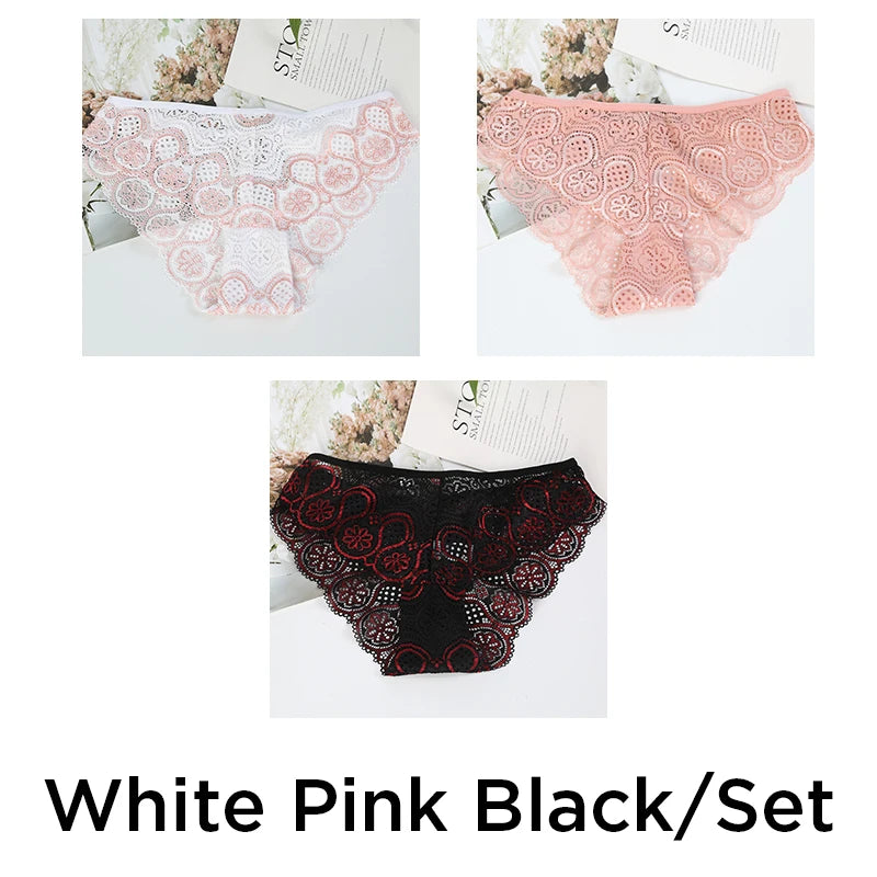 3PCS/Set Lace Panty Sexy Weave Panties for Women Floral Briefs Female Underwear Printed Underpants Fashion Sexy Lingerie NKT2135 Aviola