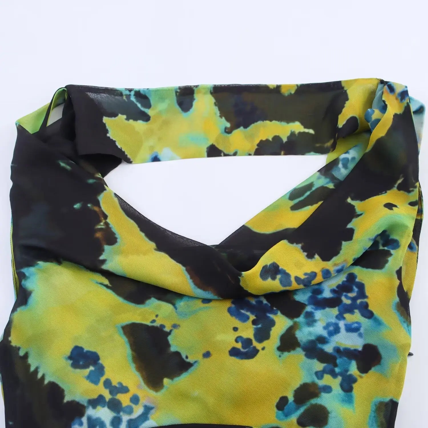 BM&MD&ZA2025 Women's Summer New Scarf Decorated Elegant Sexy Cowl Neck Sleeveless Wide Strap Long Printed Chiffon Dress Aviola