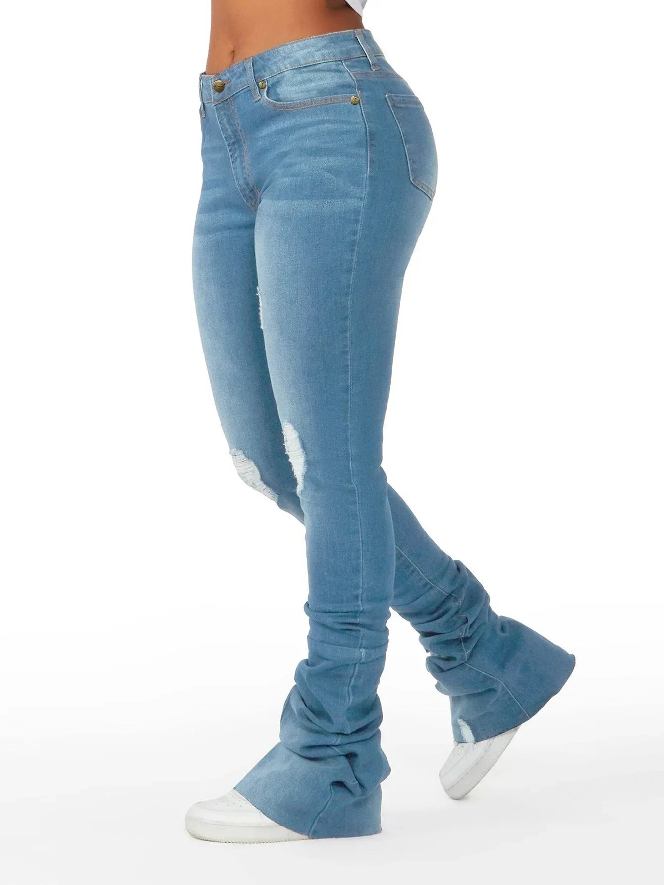 Washed Denim Straight Pants Women Ankle Length Jean Ripped Hole Distressed Pockets Solid Casual Skinny Vintage High Waist Aviola