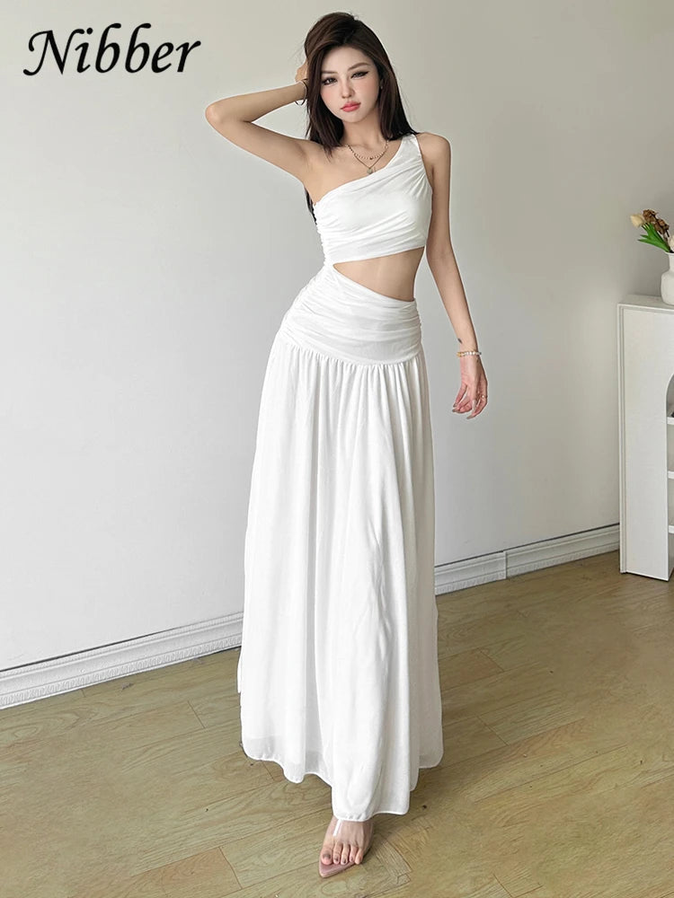 Nibber Elegant Maxi Dress Women Summer Off-shoulder Sleeveless Cut Out Beach Long Indie Folk Temperament For Vacation Vestidos Aviola