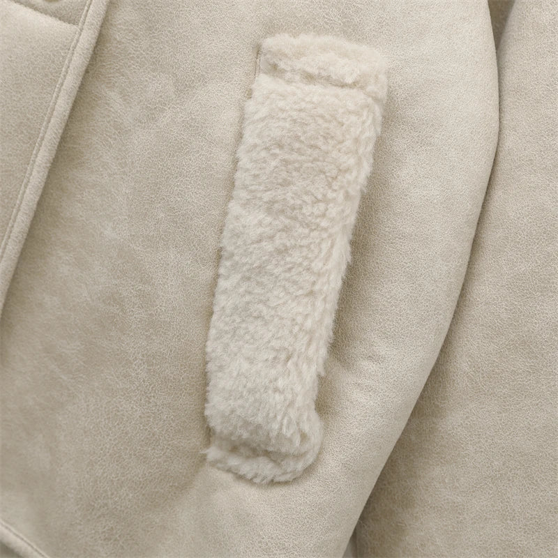 RARF 2025 High Quality Winter Women Vintage Long Sleeve Warm Faux Fleece Jacket Coat Female Casual Solid Pocket Outwear Tops Aviola