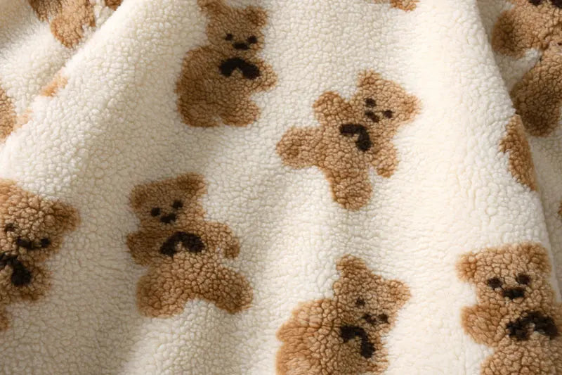 Y2K imitation lamb plush women's cotton jacket, little bear couple loose and lazy style, winter thick hooded jacket Aviola