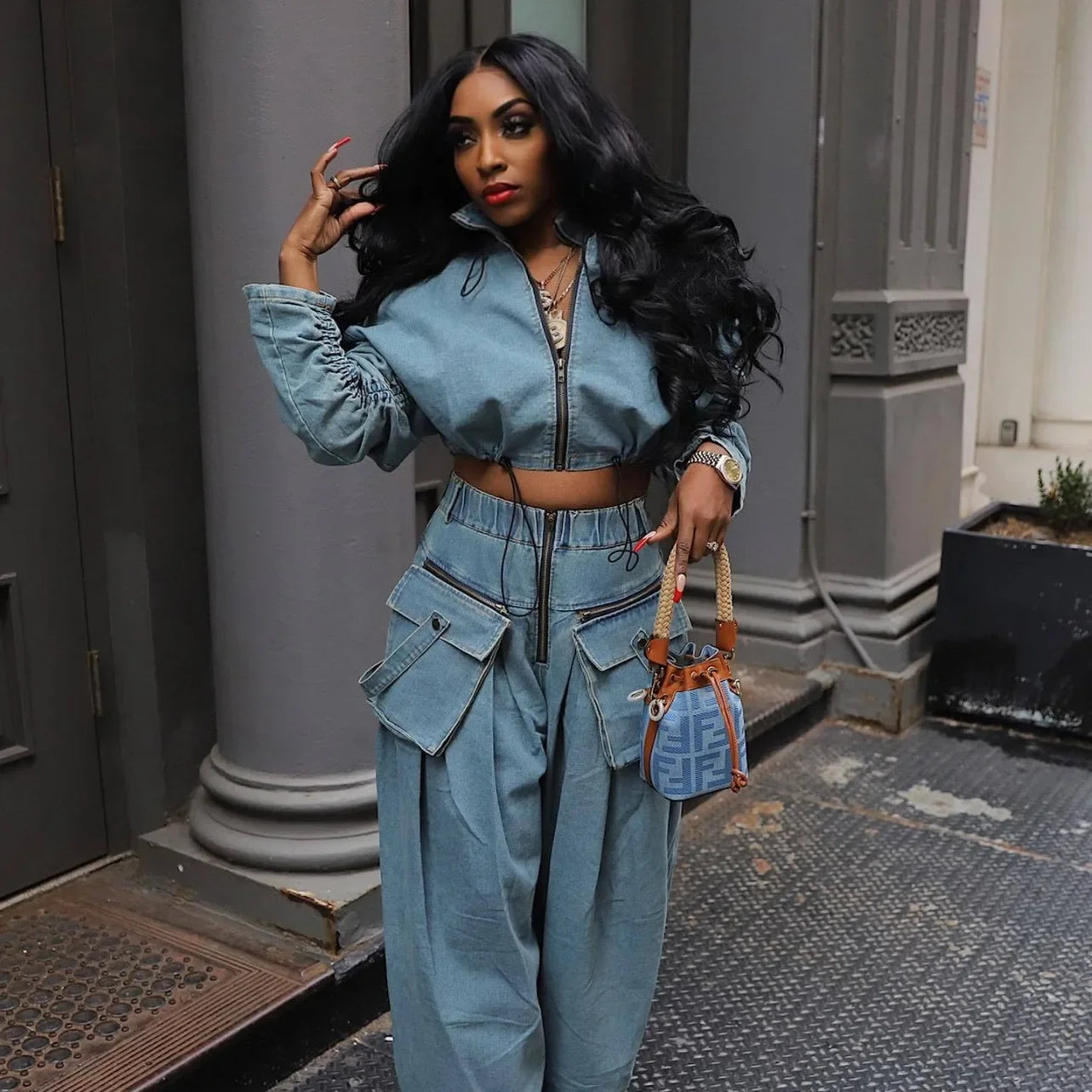 Denim Two Piece Sets Women Coat Jacket Wide Leg Pants Jeans Suits Matching Sets Trousers Outfits 2025 Y2k Streetwear Party Aviola