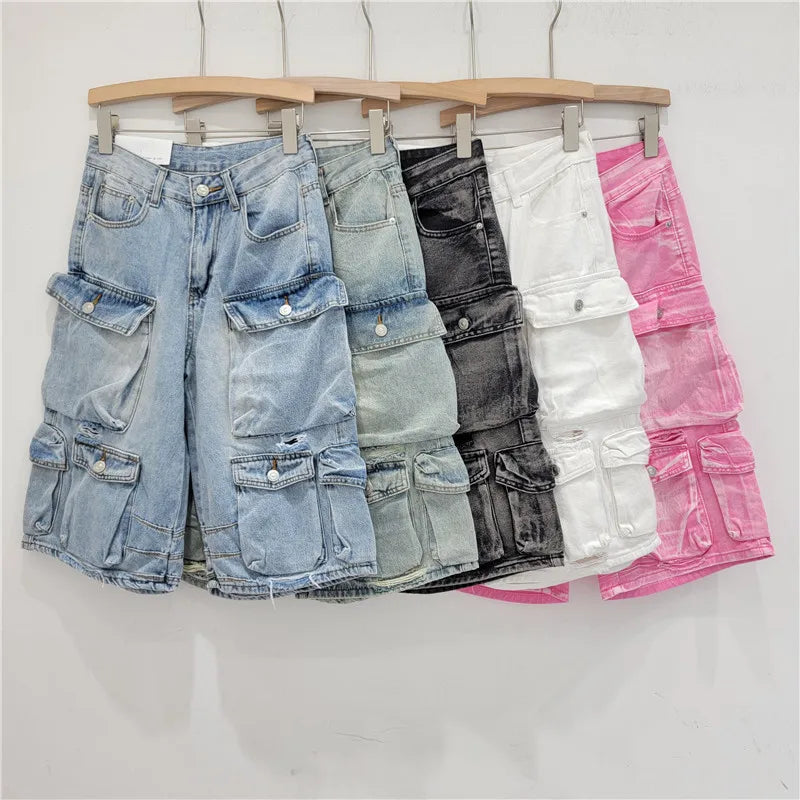 Denim Pant Women Mom Jeans Calf Length Pants Pockets High Waist Straight Trousers Y2k Streetwear Club Splice Casual Loose 2025 Aviola